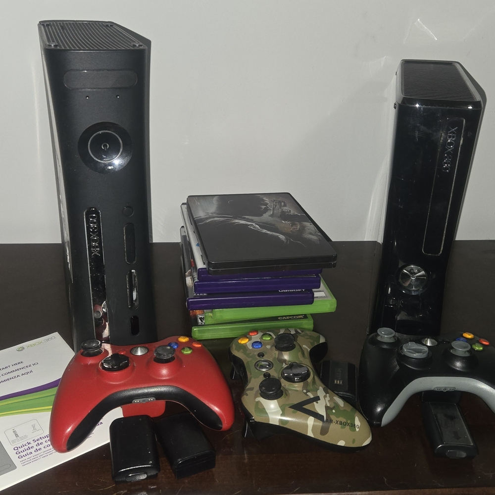360 2 Console's Bundle with Controllers - Black, Red, Camouflage